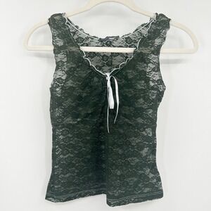 Brandy Melville Womens Y2K Coquette Dark Whimsigoth Sheer Lace Tank Top OS Green